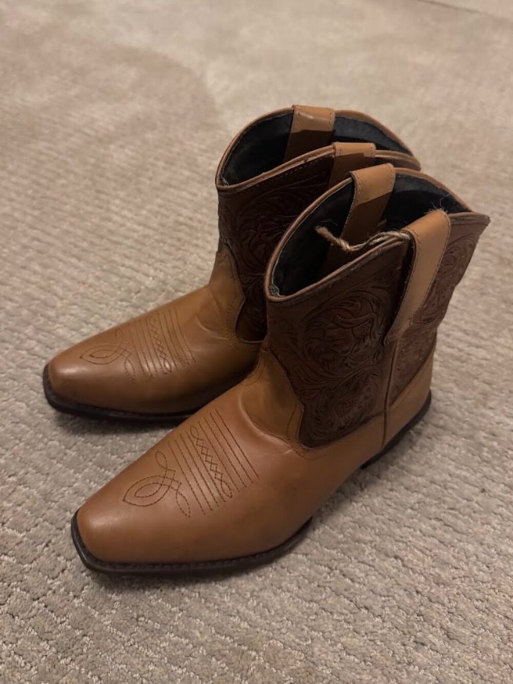 Roper Women's Tan Brown Embroidered Square Toe Cowboy Boots Size 7